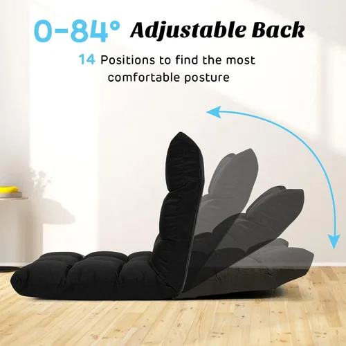 Miniatura 5 de Giantex Sofá ajustable para juegos de piso, acolchado de 14 posiciones, plegable, reclinable perezoso, esponja de alta resistencia, tela de algodón