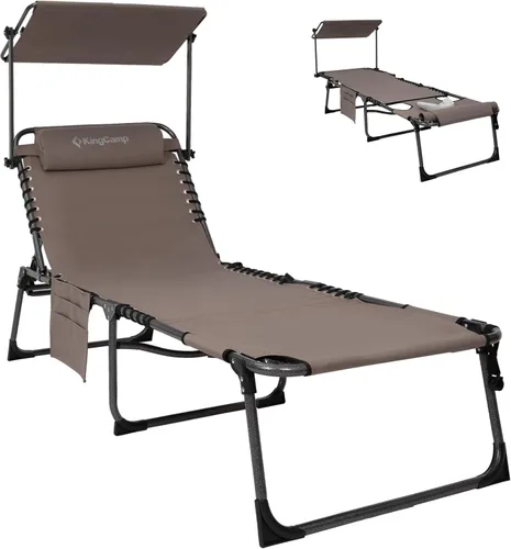 Miniatura 20 de KingCamp Silla de bronceado con agujero facial, sillas de descanso plegables para exteriores, cómodas, ajustables, de 5 posiciones, tumbona plegable