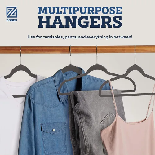 Miniatura 6 de Zober - Paquete de 50 perchas de terciopelo gris para abrigos, pantalones y ropa de vestir; perchas de fieltro fuertes y antideslizantes con ahorro