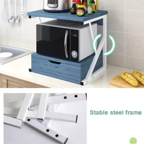 Miniatura 3 de Estante de madera para microondas de 2 niveles con cajón, estante de almacenamiento de cocina, estante organizador para oficina en casa, soporte