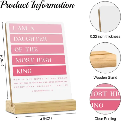 Miniatura 4 de MUBIAO Letrero de placa de madera rústica con soporte de madera, rosa 2 Corintios 6:18, letrero decorativo cristiano para escritorio de oficina