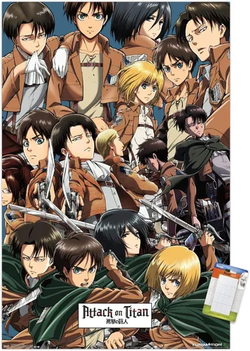 Trends International Attack on Titan - Póster de pared, 22.375 x 34 pulgadas, póster y paquete de montaje Paquete de póster y montaje