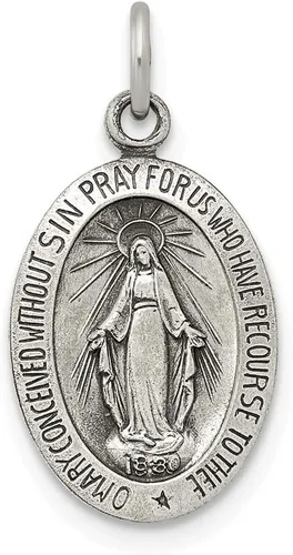 Dije vintage de plata de ley 925 maciza con diseño de Virgen María y Virgen María para nosotros, medalla milagrosa de María, 0.787 in x 0.394 in,
