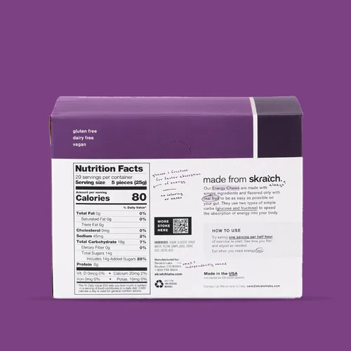 Miniatura 3 de Skratch Labs Energy Chews Gomitas para correr, ciclismo y rendimiento deportivo Alternativa de gel Uva (paquete de 10) Sin gluten, vegano