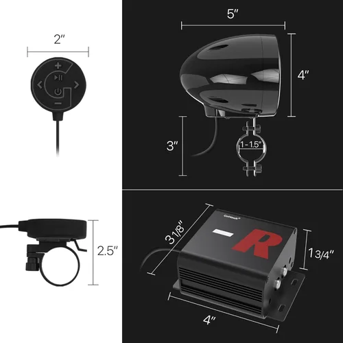 Miniatura 7 de GoHawk Sistema amplificador TJ4-R de 4" Rango completo A prueba de agua Bluetooth Altavoces estéreo de 1 a 1.5 pulgadas para motocicleta Sistema
