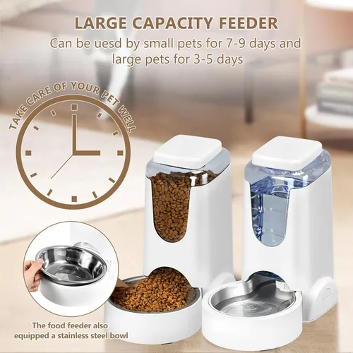 Miniatura 5 de Comedero automático para gatos y dispensador de agua con cuenco de acero inoxidable, comedero por gravedad para perros y bebedero para mascotas
