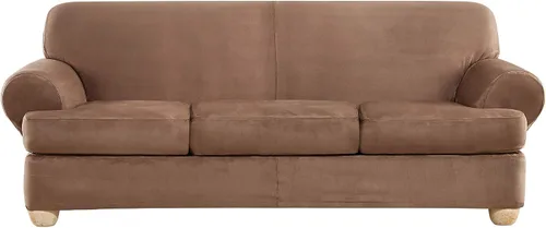 Miniatura 19 de SURE FIT funda para silla con alas y cojín en T de gamuza suave, de una pieza, ajuste relajado, poliéster, lavable a máquina, color chocolate
