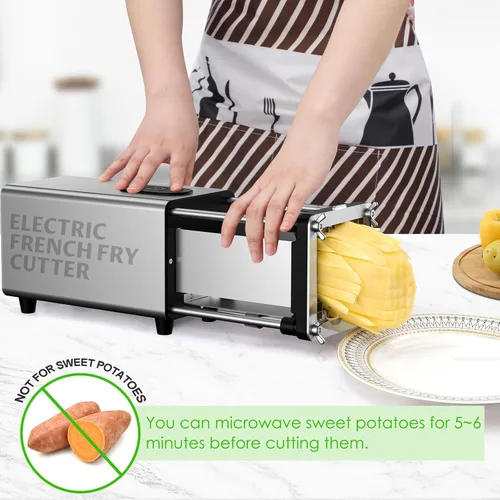 Miniatura 2 de YOTAN Cortador Eléctrico para Papas Fritas, Cortador de Papas Fritas de Acero Inoxidable con Cuchilla de 1/2 y 3/8 Pulgadas, Cortador Eléctrico