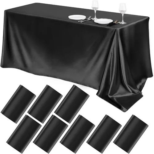Miniatura 31 de TURSTIN Paquete de 4 manteles de satén negro de 102 x 58 pulgadas, mantel rectangular de seda brillante, tela suave, decoración de mesa para bodas