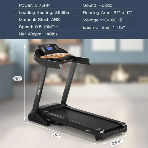 Miniatura 8 de Goplus Cinta de correr plegable de 3.75 HP con inclinación, caminadora eléctrica Superfit con control de aplicación, 12 programas preestablecidos