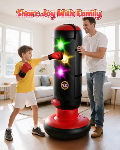 Miniatura 5 de HopeRock Punching Bag for Kids, Boxing Set with Scoring, Light, Music, 4 Game Modes, Inflatable Boxing Bag with Gloves, Birthday Gifts Toys for