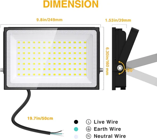 Miniatura 5 de Onforu Paquete de 2 luces LED de inundación para exteriores, equivalente a 500 W, 4500 lúmenes, luz de seguridad súper brillante, luz de día de 6000