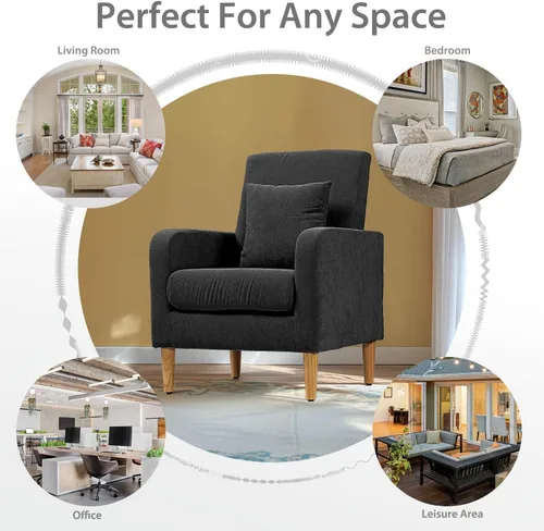 Miniatura 7 de OS MOTOR Sofá tapizado con almohada, sillón de tela con patas de madera, cómoda silla de descanso para sala de estar, dormitorio u oficina, soporta