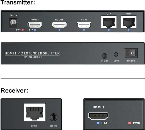 Miniatura 4 de Divisor extensor HDMI 1x2 HD 4K @60Hz hasta 196.9 ft (196 pies) - Cable de salida CAT5/CAT6/CAT7 Transmisor y receptor HDMI con interruptor