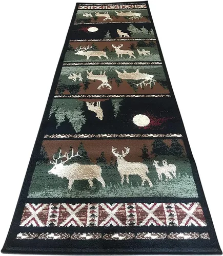 Alfombra estilo cabaña para corredor, casa de campo, alce, ciervo, vida silvestre, diseño 382 (2 pies 2 pulgadas x 7 pies 2 pulgadas)