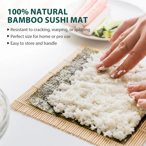 Miniatura 2 de Kit de fabricación de sushi Soeos, kit de fabricación de sushi para principiantes con 2 alfombrillas enrollables, 5 pares de palillos, 1 paleta, 1