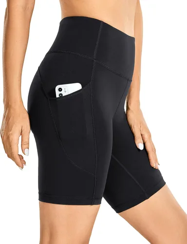 CRZ YOGA Pantalones cortos de ciclista para mujer de 6 8 pulgadas, cintura alta, mate, para entrenamiento, gimnasio, elastano, bolsillos laterales