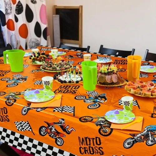 Miniatura 4 de Patelai Manteles de decoración de fiesta de cumpleaños para motocross, cubiertas de mesa temáticas de motocicleta, suministros de fiesta de baby