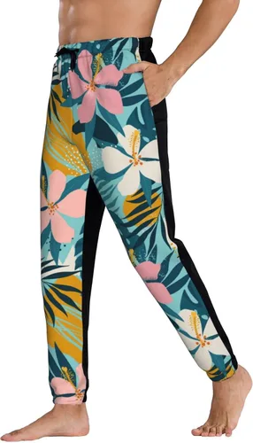 Miniatura 4 de ultaro Men's Casual Jogger Sweatpants Tropical Flowers and Palm Leaves Running Sweatpants with Pockets