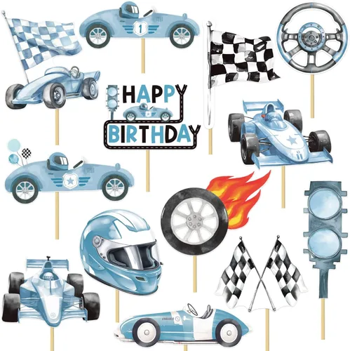 Centro de mesa de cumpleaños de auto de carreras, 19 unidades, decoración de mesa de cumpleaños de auto de carreras vintage, decoración de mesa de