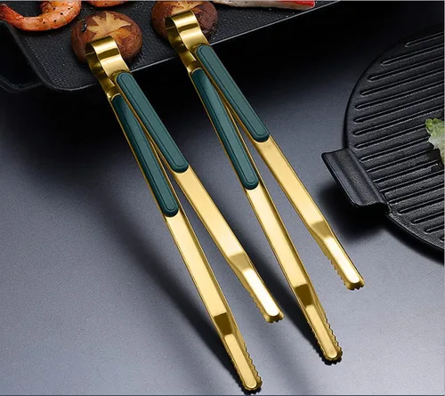 Miniatura 6 de Pinzas para servir alimentos para bufé, pinzas de acero inoxidable dorado, pinzas para servidor, barbacoa, parrilla, paquete de 5