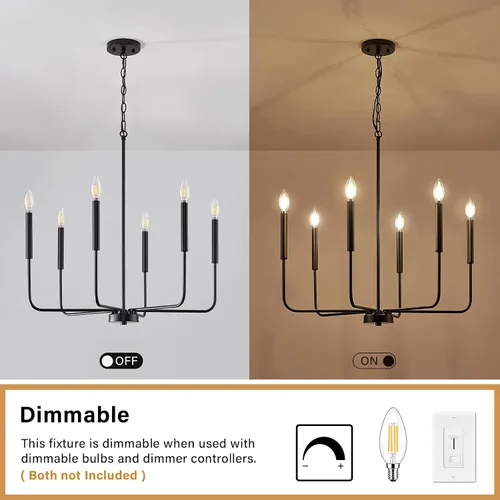 Miniatura 4 de Lámpara de araña negra, moderna lámpara de comedor de granja de 6 luces con cadena, accesorios de iluminación colgantes de metal, luces de comedor