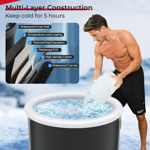 Miniatura 3 de Goplus Bañera de hielo inflable, bañera portátil de terapia de agua fría con cubierta, 6 varillas de soporte resistentes, inflador, bañera de remojo