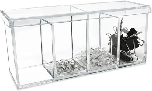 Miniatura 6 de Isaac Jacobs Organizador de acrílico transparente de 4 compartimentos con tapa (9 pulgadas de largo x 3 pulgadas de ancho x 4 pulgadas de alto)