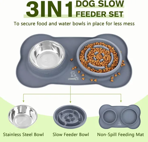 Miniatura 2 de Pecute Comedero Lento para Perros para Ralentizar la Alimentación, Tazón para Perros con Alimentador Lento sin Derrame con Alfombrilla de Silicona