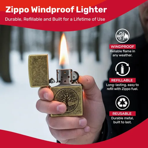 Miniatura 2 de Zippo Mechero de latón envejecido árbol de la vida eterna