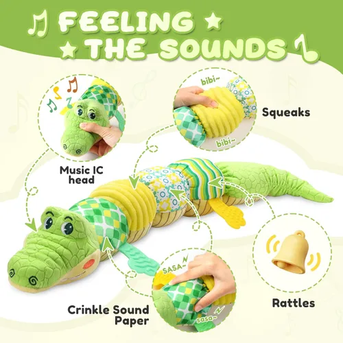 Miniatura 3 de Awotoy Juguetes para bebés de 0 a 12 meses, animales de peluche musicales, juguete suave de actividad con arrugado multisensorial, sonajero