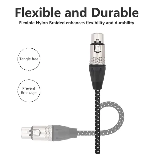 Miniatura 5 de Cable de micrófono XLR hembra a hembra de 6 pies, cables de conexión de micrófono equilibrados de 3 pines, cable DMX XLR hembra a hembra
