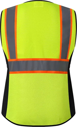 Miniatura 6 de Chaleco de seguridad para mujeres, chaleco de trabajo reflectante de alta visibilidad con 9 bolsillos múltiples y cremallera Amarillo