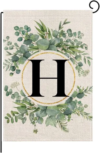 wyooxoo Bandera de jardín floral con monograma de letra H de 12 x 18 pulgadas, doble cara para exteriores, familia, apellido, bandera inicial para