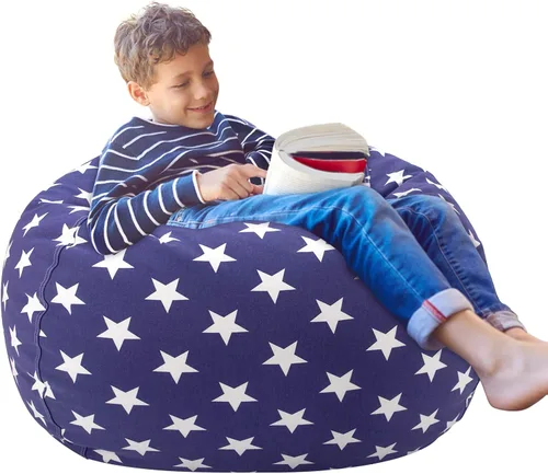 Miniatura 17 de Aubliss Puf de Almacenamiento de Animales de Peluche, Silla Puf de Unicornio, Stuff 'n Sit para Niños, Mediano 32" - Lona Unicornio Azul Azul