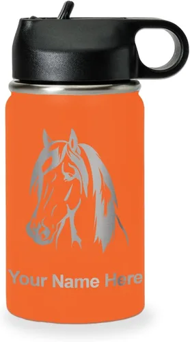 Miniatura 60 de LaserGram Botella de agua personalizada, cabeza de caballo 1, acero inoxidable de doble pared aislada al vacío con popote superior, regalo grabado