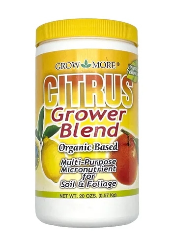 Grow More Mezcla de cultivo de cítricos (1.7-0-0) – 20 onzas de fertilizante cítrico orgánico para árboles en maceta con micronutriente quelado –