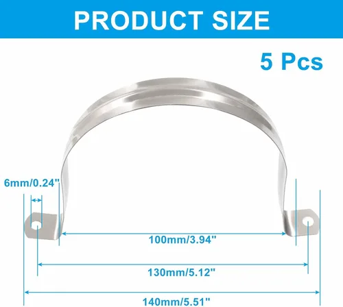 Miniatura 2 de 5 abrazaderas de conducto de 4 pulgadas con dos agujeros, correa rígida de acero inoxidable M100 para tubería de metal en U, soporte de correa