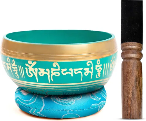 Miniatura 13 de Juego de cuencos tibetanos de latón, grado curativo maestro, auténtico cuenco de sonido hecho a mano por Himalayan Bazaar Negro