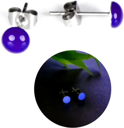Miniatura 21 de Glow-in-the-Dark 5mm Round Stainless Steel Stud Earrings for Women, Teens & Girls Over 12 Years Old- Hypoallergenic, Flat Back Earrings, Handmade in