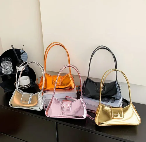 Miniatura 7 de Bolso de noche para mujer, bolso de mano Y2k, plateado brillante, bolso de mano, bolso de fiesta, lindo bolso metálico