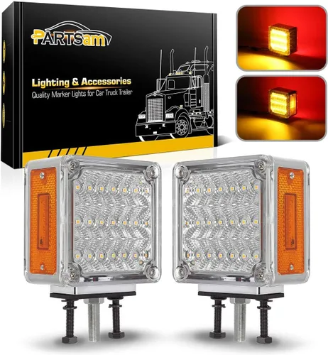 Miniatura 8 de Partsam, luces ledes para camión o remolque, cuadradas, de doble cara, ámbar/rojo (2 paquetes, 39 unidades), para Peterbilt, Freightliner, Kenworth