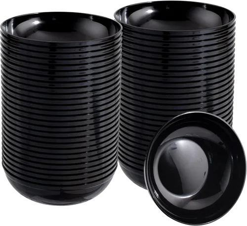 bUCLA Paquete de 50 Cuencos de Plástico Negro - Cuencos Desechables de Plástico Negro de 10oz para Salsa/Servir - Ideales para Fiestas y Año Nuevo