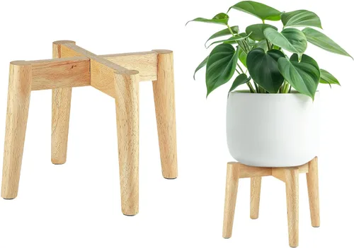 Miniatura 11 de Soporte de madera para plantas de 7.5 x 9.8 pulgadas, para interiores y exteriores, soporte de madera para macetas de un solo piso, soporte