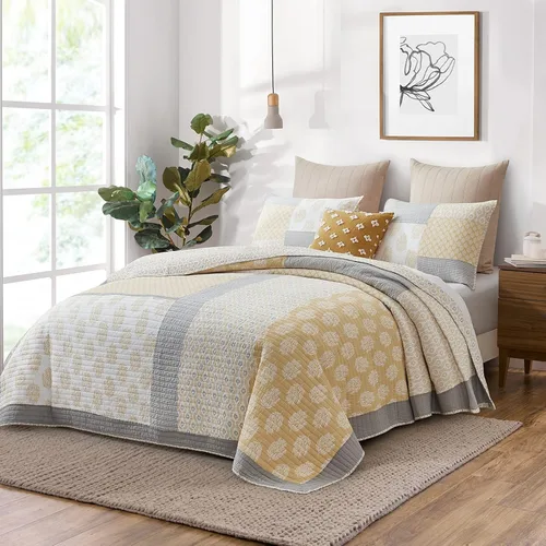 Miniatura 2 de PANGUSHAN Juego de edredón tamaño Queen, 100% algodón, juego de ropa de cama tamaño Queen, juego de edredón reversible floral de retazos