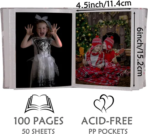 Miniatura 2 de Álbum de fotos pequeño para niños, 100 bolsillos 4x6, álbum de fotos de bebé para estantería, libro de fotos con cubierta de lino para insertar