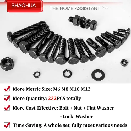 Miniatura 3 de Kit de surtido de pernos y tuercas métricas M6 M8 M10 M12 de 16 mm a 60 mm de grado 8 con tuercas hexagonales, pernos y arandelas de 15 tamaños