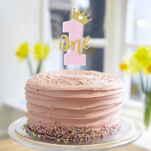 Miniatura 3 de Una decoración para tartas para bebés, rosa y dorado para el primer cumpleaños, accesorios para el primer cumpleaños
