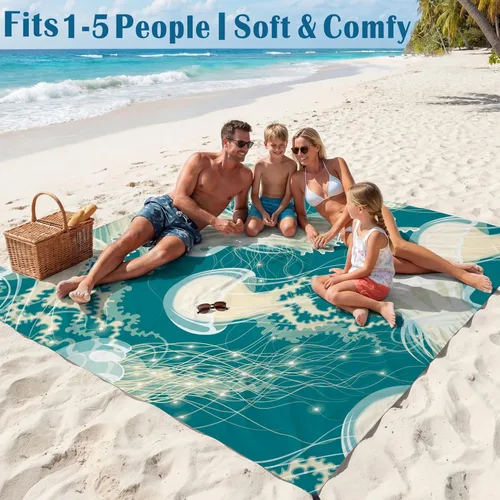 Miniatura 11 de Famstar Beach Blanket Oversized Extra Large 78"X81"/10'X9',Waterproof Sandproof Beach Blanket 2-8 Adults Lightweight Durable for Travel Camping