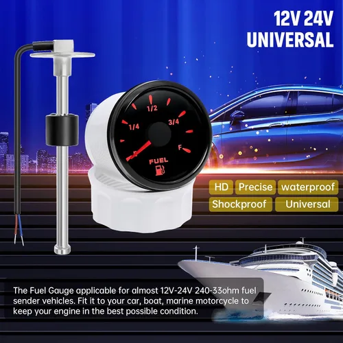 Miniatura 2 de ARTILAURA Kit de Unidad de Envío de Combustible y Medidor, 240-33ohms 5" (125mm) Emisor de Tanque de Combustible Marino para Barco Sensor de Gas